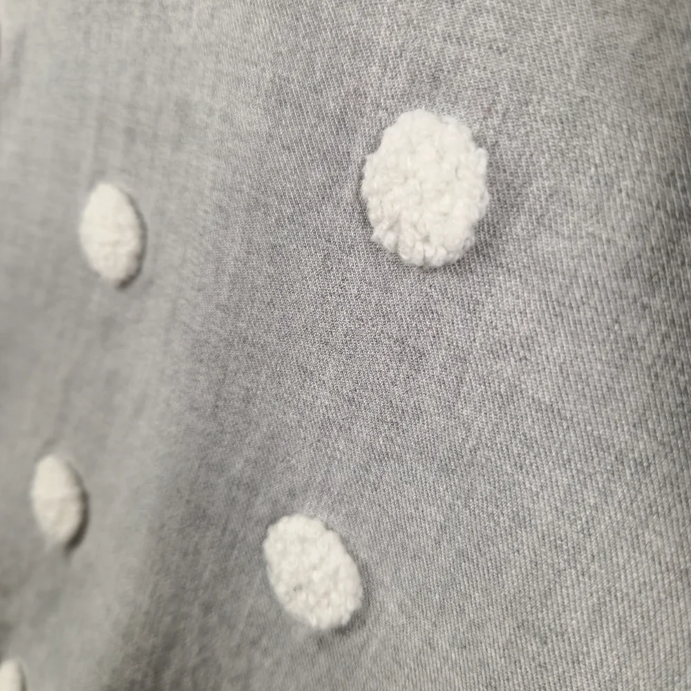 Zara Blouse Top Women's Size S Gray Pompom Details 7/8 Sleeves Office Casual - Picture 5 of 8